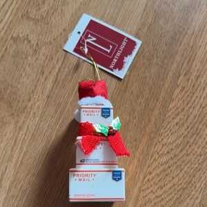 USPS Priority Mail Stacked Packages Santa Hat Christmas Ornament